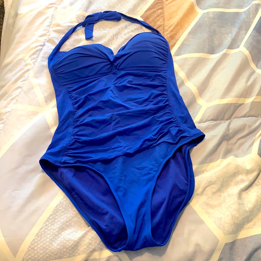 Blue one piece swimsuit